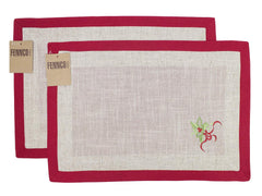 Fennco Styles Embroidered Holly Christmas Tree Double-Layer Holiday Tablecloth