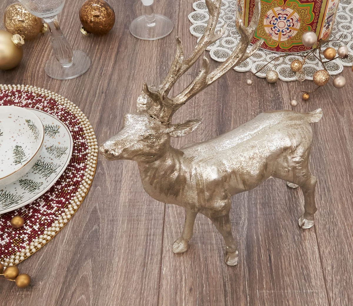 Fennco Styles Christmas Resin Standing Deer Statue Figurine - Silver Sculpture Animal Deer for Holiday, Home, Tabletop, Mantel and Office Décor