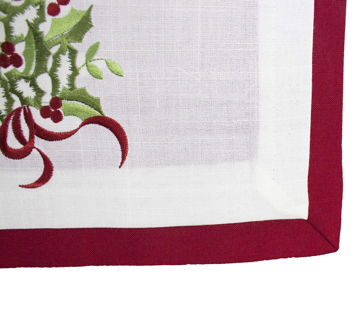 Fennco Styles Embroidered Holly Christmas Tree Double-Layer Holiday Tablecloth