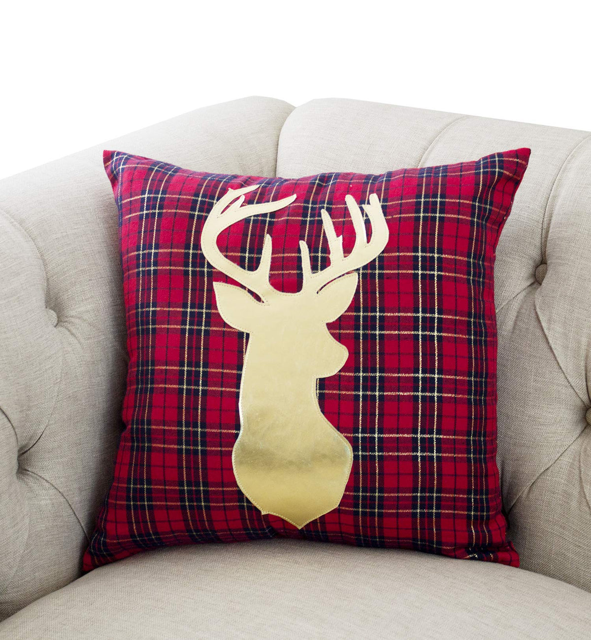 Fennco Styles Holiday Tartan Plaid Deer Christmas Decorative Throw Pillow Cover