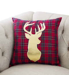 Fennco Styles Holiday Tartan Plaid Deer Christmas Decorative Throw Pillow Cover