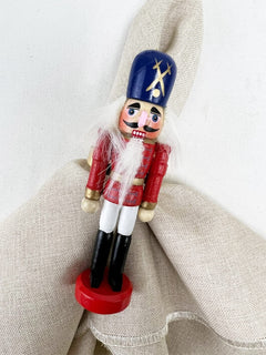 Fennco Styles Handmade Wooden Nutcracker Decorative Napkin Rings, Set of 4 - Festive Soldier Napkin Holders for Dining Table, Christmas, Holidays Décor and Special Occasions
