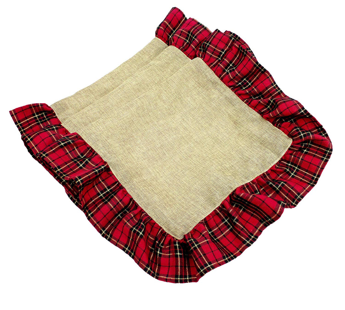 Fennco Styles Holiday Deer Tartan Plaid Ruffle Border Christmas Decorative Throw Pillow