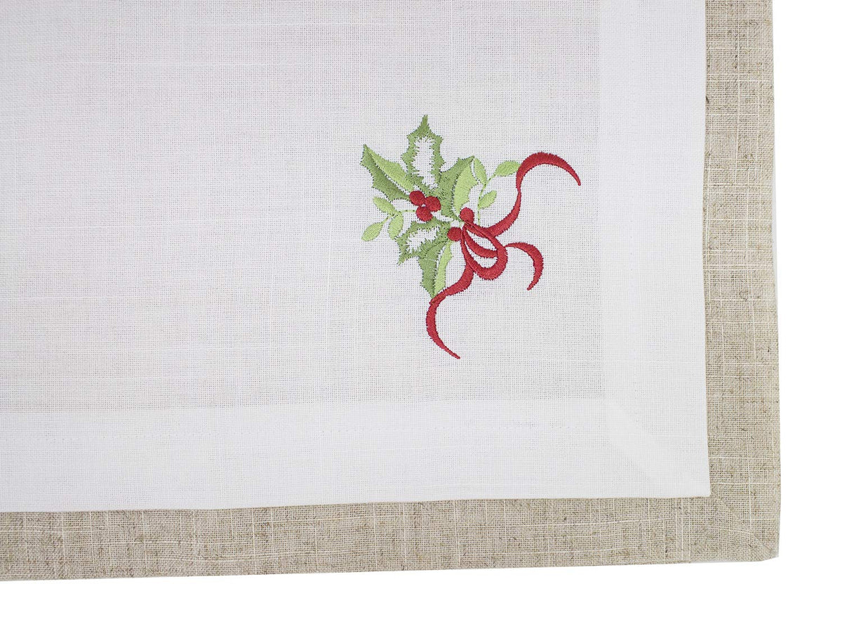 Fennco Styles Embroidered Holly Christmas Tree Double-Layer Holiday Tablecloth