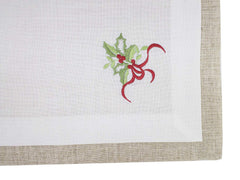 Fennco Styles Embroidered Holly Christmas Tree Double-Layer Holiday Tablecloth