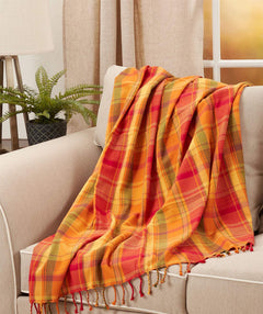 Fennco Styles Autumn Harvest Plaid Tassel Throw Blanket 50" W x 60" L – Terracotta Blanket for Couch, Bedroom and Living Room Décor