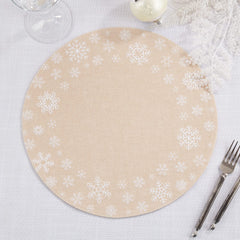 Fennco Styles Christmas Collection Embroidered Design Placemats 14" Round, Set of 4 - Festive Table Mats for Christmas, Winter Holidays, Home Décor, Banquet, Family Gathering, Special Occasion