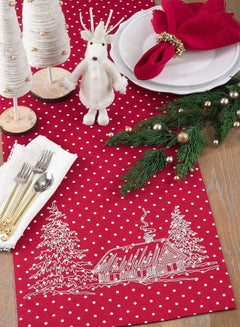 Fennco Styles Holiday Cottage Red Polka Dot Table Runner, 16"x70" Rectangular