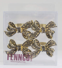 Fennco Styles Stunning Crystal Bowknot Gold-Plated Napkin Rings Wedding Holiday Table Decoration - Set of 4