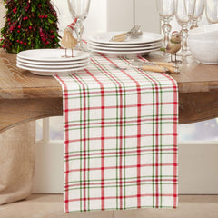 Fennco Styles Holiday Plaid Design 100% Cotton Table Runner 13" W x 72" L - Red Green Table Cover for Home, Dining Table Decor, Banquet, Christmas and Special Event