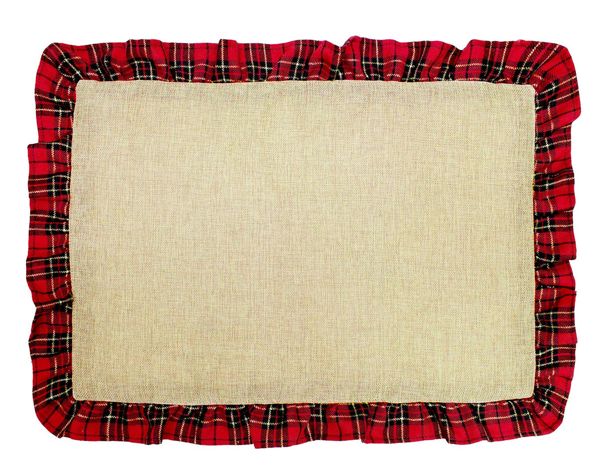 Fennco Styles Holiday Deer Tartan Plaid Ruffle Border Christmas Decorative Throw Pillow