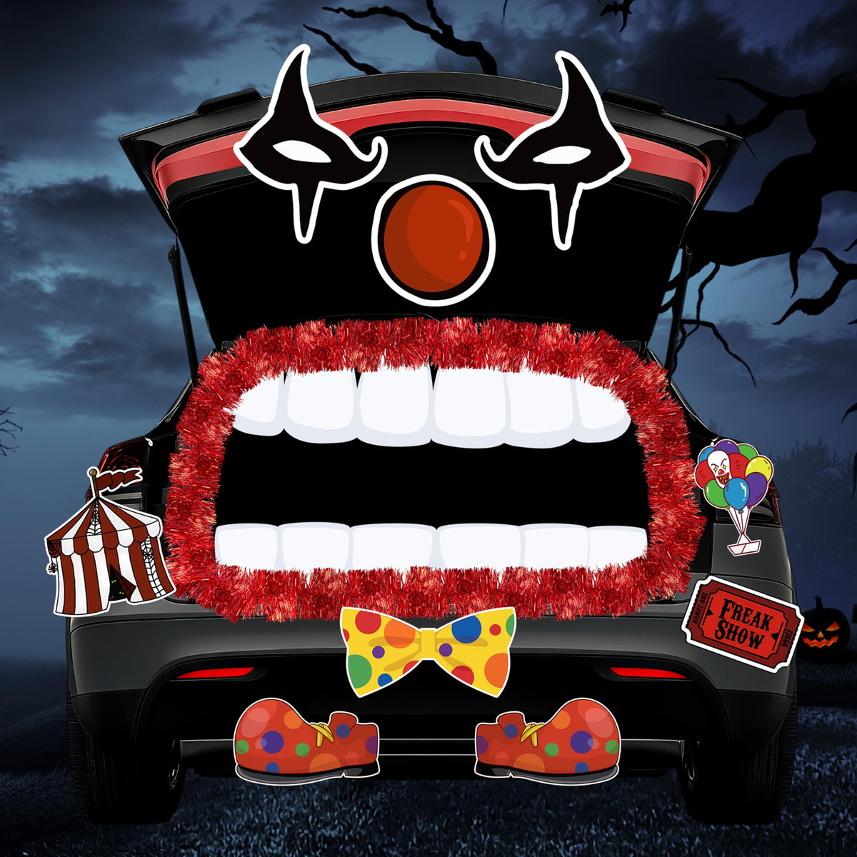 EmmgHen Halloween Clown Trunk or Treat Car Decorations Kit Multicolor Tassel