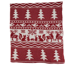Fennco Styles Reversible Christmas Design Knitted Throw Blanket 50" W x 60" L – Red Blanket for Bed, Couch, Sofa, Home Décor, Ideas