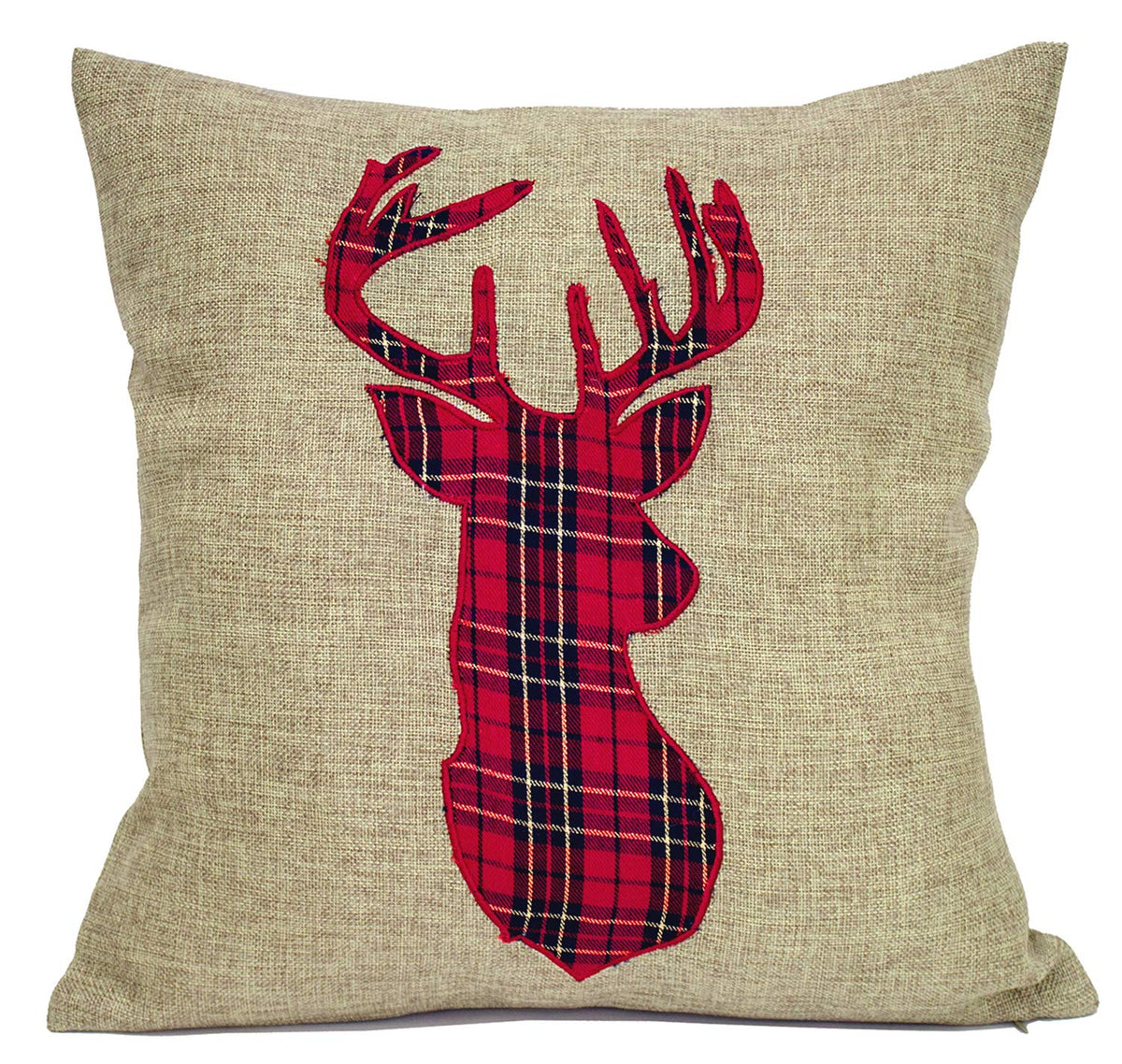 Fennco Styles Holiday Deer Tartan Plaid Christmas Decorative Filled Throw Pillow