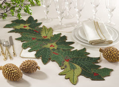 Fennco Styles Noel Hand Beaded Holiday Festive Holiday Table Runner 12" W x 36" L - Green Table Cover for Christmas, Home, Banquets, Family Gathering and Special Occasion