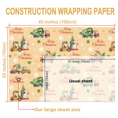WRAPLULU Christmas Truck Wrapping Paper 4 Jumbo Sheets 28x40in Yellow