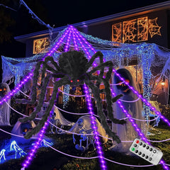 ECOHDT Brighter Spider Webs Halloween Lights 250 Purple LED 16.4Ft 8 Modes
