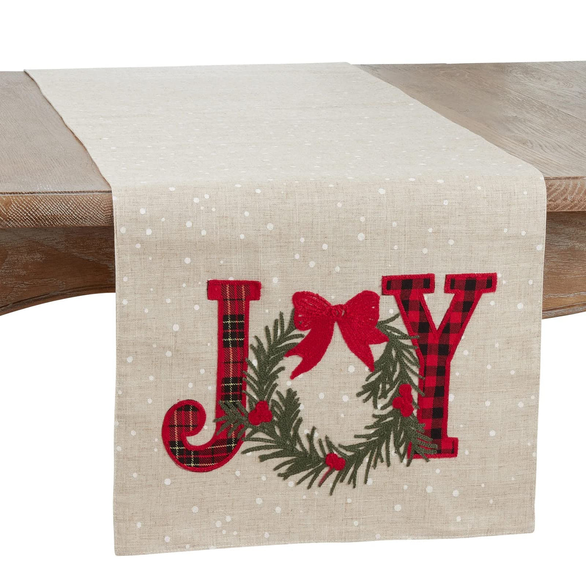 Fennco Styles Joy Holly Holiday Table Runner 16" W x 70" L - Natural Festive Table Cover for Home Décor, Dining Table, Banquet, Christmas and Special Occasion