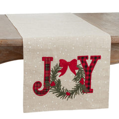 Fennco Styles Joy Holly Holiday Table Runner 16" W x 70" L - Natural Festive Table Cover for Home Décor, Dining Table, Banquet, Christmas and Special Occasion