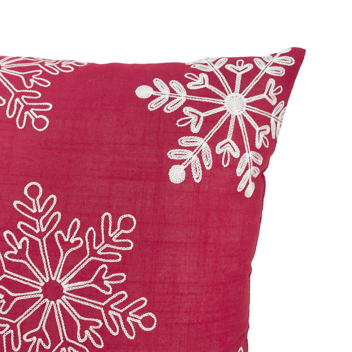 Fennco Styles Embroidered White Snowflake Christmas Decorative Throw Pillow Cover 18 x 18 Inch - Red Pillow Case for Holiday Décor, Couch, Living Room and Bedroom Décor