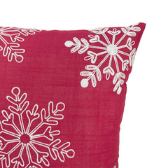 Fennco Styles Embroidered White Snowflake Christmas Decorative Throw Pillow Cover 18 x 18 Inch - Red Pillow Case for Holiday Décor, Couch, Living Room and Bedroom Décor