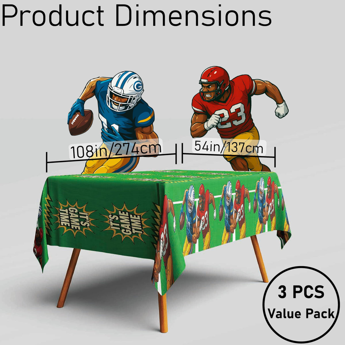 Football Party Tablecloth 3 Pack 108x54in Comic Style Disposable