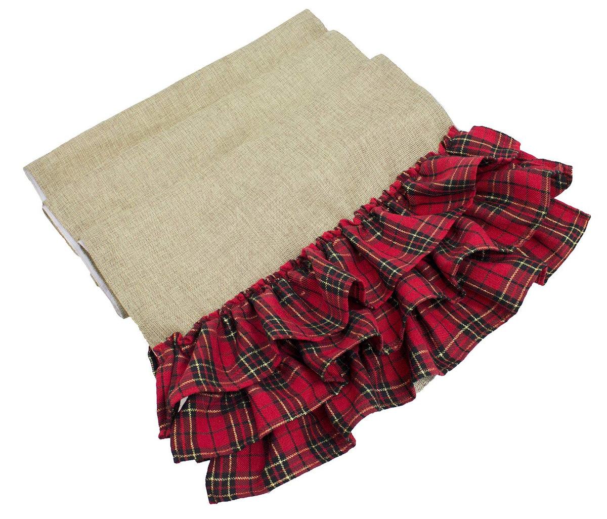 Fennco Styles Holiday Deer Tartan Plaid Ruffle Border Christmas Decorative Throw Pillow