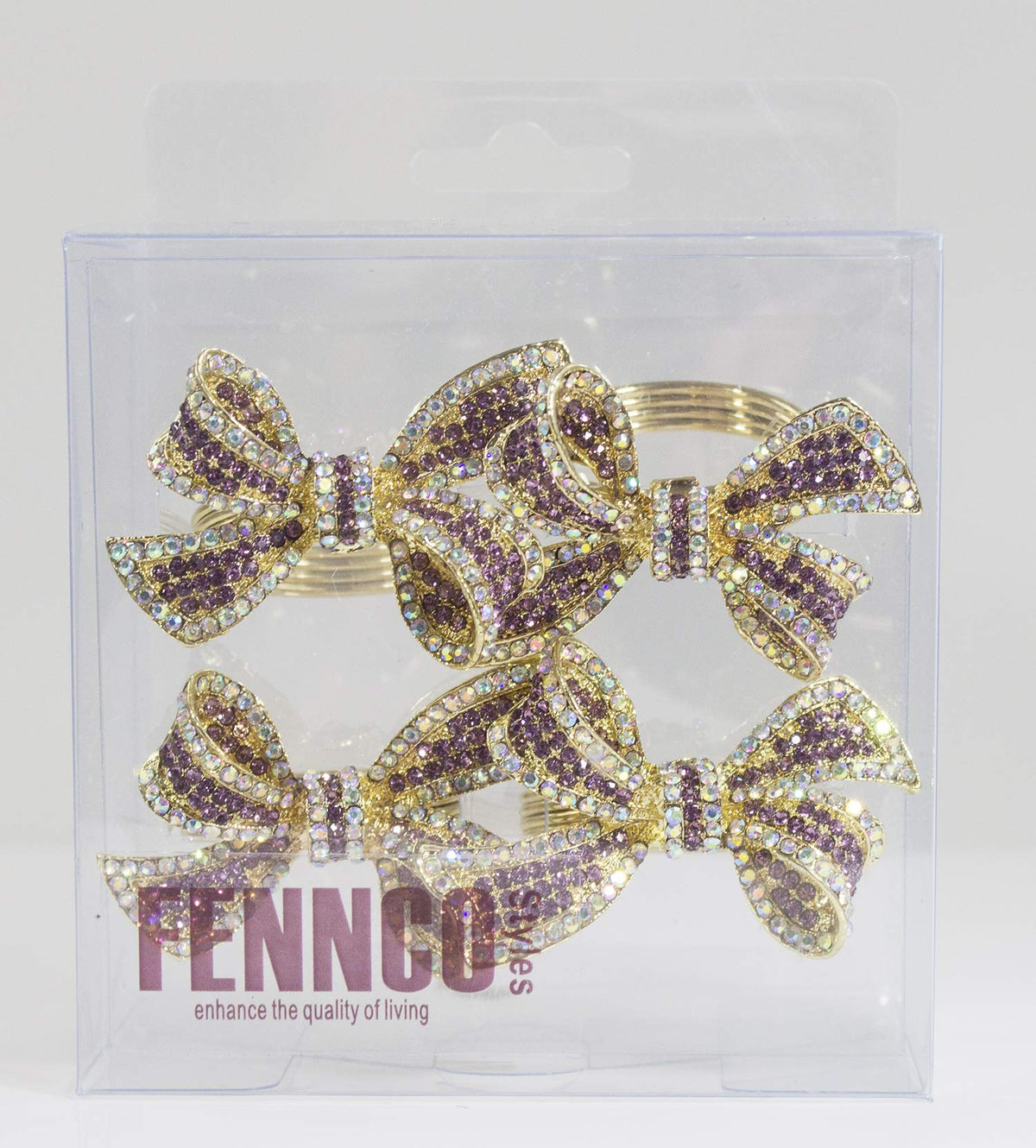 Fennco Styles Stunning Crystal Bowknot Gold-Plated Napkin Rings Wedding Holiday Table Decoration - Set of 4