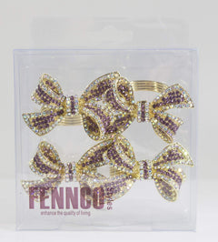 Fennco Styles Stunning Crystal Bowknot Gold-Plated Napkin Rings Wedding Holiday Table Decoration - Set of 4