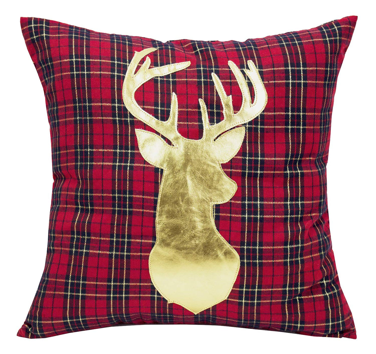 Fennco Styles Holiday Tartan Plaid Deer Christmas Decorative Throw Pillow Cover