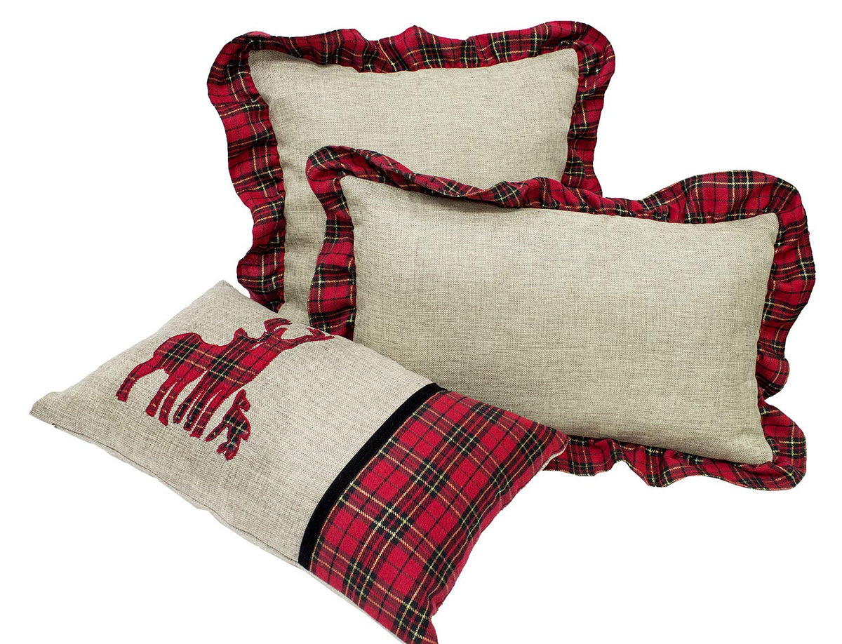 Fennco Styles Holiday Deer Tartan Plaid Ruffle Border Christmas Decorative Throw Pillow