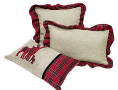 Fennco Styles Holiday Deer Tartan Plaid Ruffle Border Christmas Decorative Throw Pillow