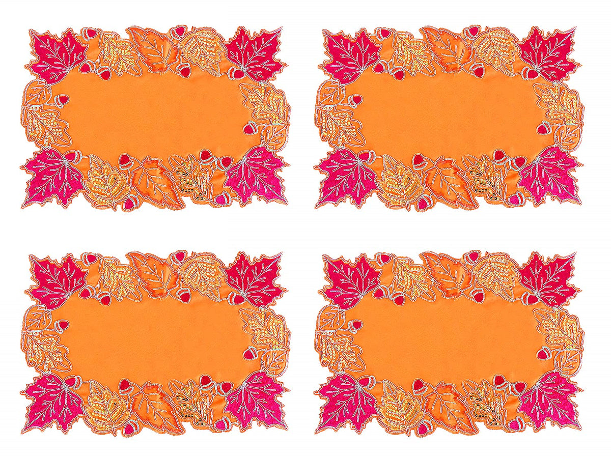 Fennco Styles Embroidered Sequin Autumn Leaves Table Runner 16" W X 33" L - Terracotta Harvest Foliage Table Cover for Thanksgiving, Holiday, Banquets, Special Occasion