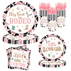 JOYHAPISTAR First Rodeo Birthday Party Supplies Set 120PCS Pink Rustic