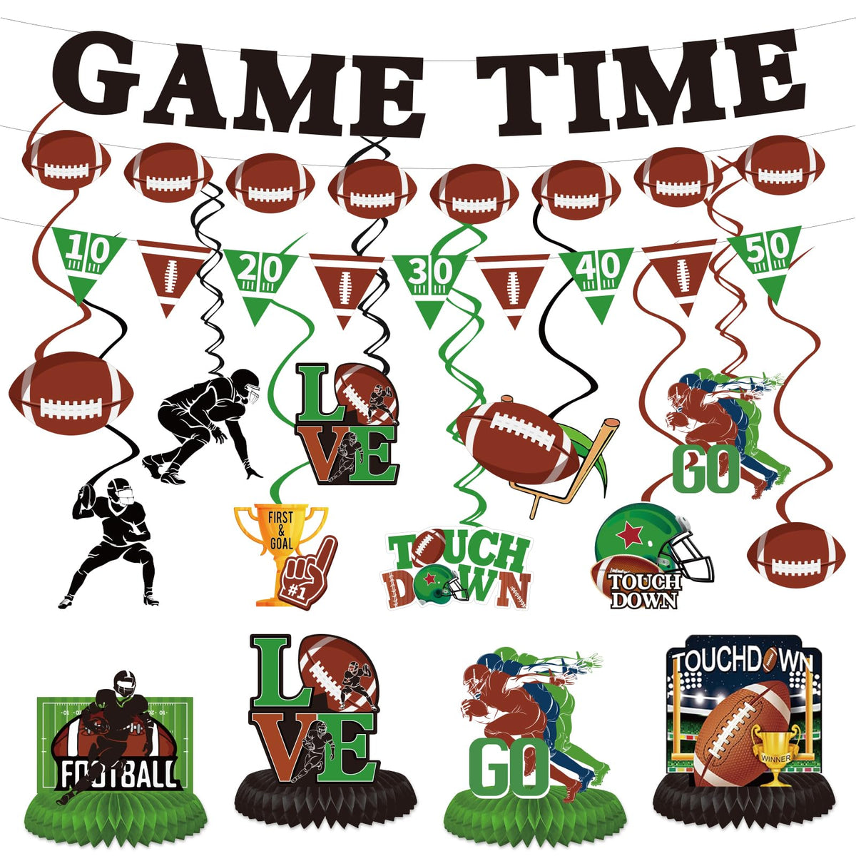 Game Time Football Banner & Decorations Green Brown Party Supplies