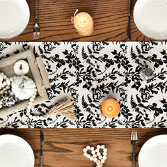 Artoid Mode Pumpkin Leaves Darkness Flower Fall Table Runner Black 13x36 Inch