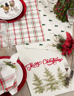 Fennco Styles Holiday Plaid Design 100% Cotton Table Runner 13" W x 72" L - Red Green Table Cover for Home, Dining Table Decor, Banquet, Christmas and Special Event