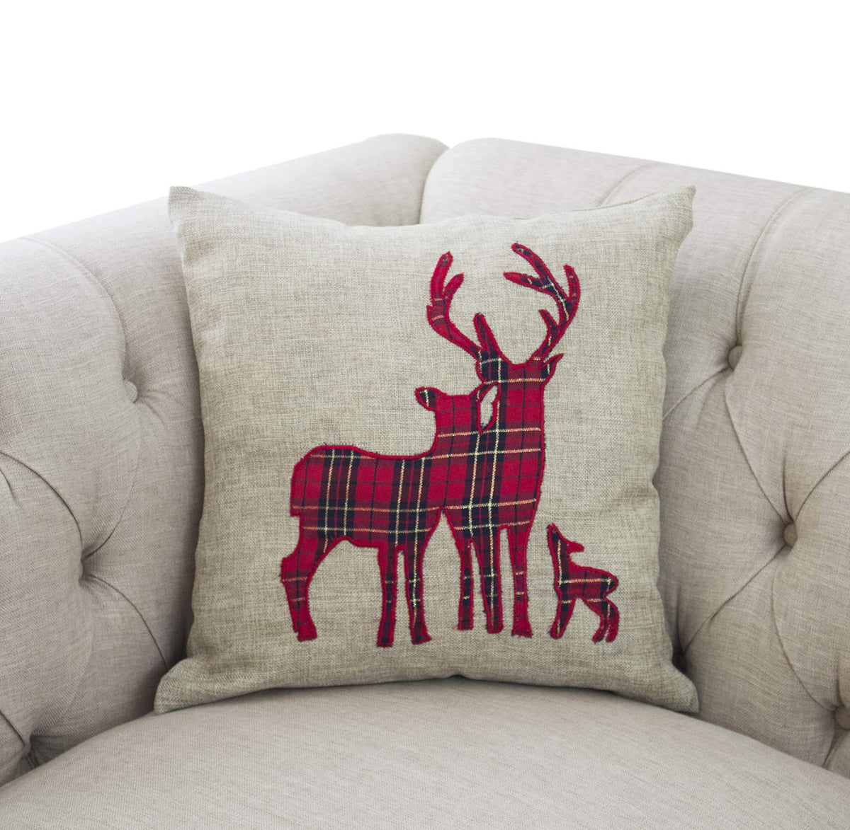 Fennco Styles Holiday Tartan Plaid Deer Christmas Decorative Throw Pillow Cover
