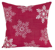 Fennco Styles Embroidered White Snowflake Christmas Decorative Throw Pillow Cover 18 x 18 Inch - Red Pillow Case for Holiday Décor, Couch, Living Room and Bedroom Décor