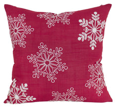 Fennco Styles Embroidered White Snowflake Christmas Decorative Throw Pillow Cover 18 x 18 Inch - Red Pillow Case for Holiday Décor, Couch, Living Room and Bedroom Décor