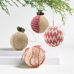Juncox 12 Pcs Burlap Christmas Ball Ornaments 3.15in Rustic Natural Jute