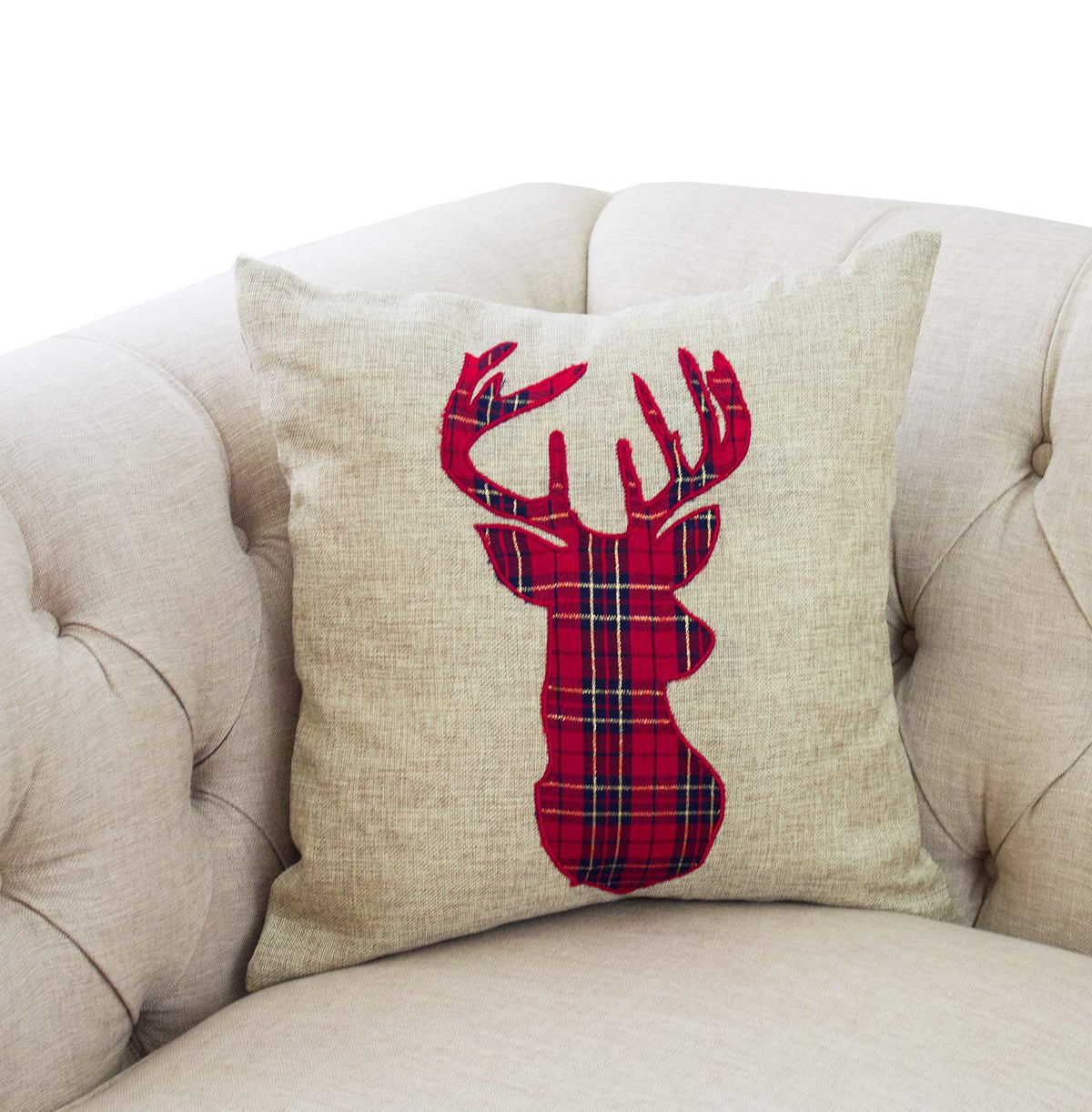 Fennco Styles Holiday Tartan Plaid Deer Christmas Decorative Throw Pillow Cover
