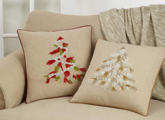 Fennco Styles Beaded Christmas Tree 100% Cotton Decorative Throw Pillow Cover 18 x 18 Inch - Beads Pillow Case for Holiday Décor, Couch, Living Room and Bedroom Décor