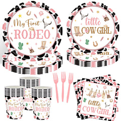 JOYHAPISTAR First Rodeo Birthday Party Supplies Set 120PCS Pink Rustic