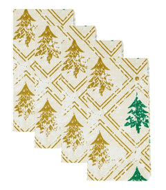 Fennco Styles Christmas Trees Cotton Table Runner 14" W x 72" L - Gold & Green Winter Tree Table Cover for Home, Dining Room, Holiday Décor, Banquets and Special Events