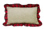 Fennco Styles Holiday Deer Tartan Plaid Ruffle Border Christmas Decorative Throw Pillow