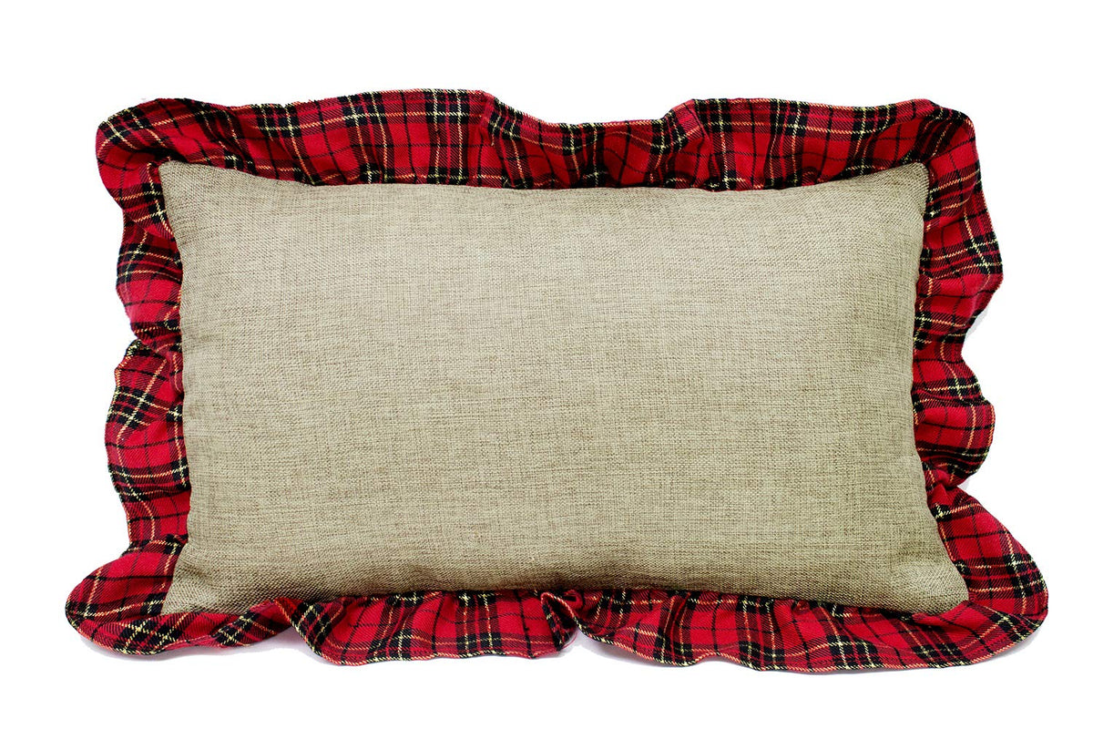 Fennco Styles Holiday Deer Tartan Plaid Ruffle Border Christmas Decorative Throw Pillow
