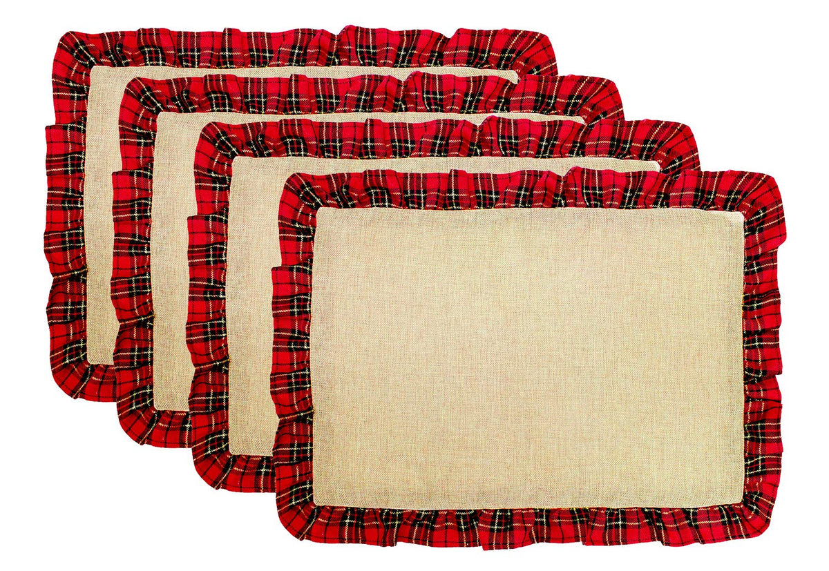 Fennco Styles Holiday Deer Tartan Plaid Ruffle Border Christmas Decorative Throw Pillow