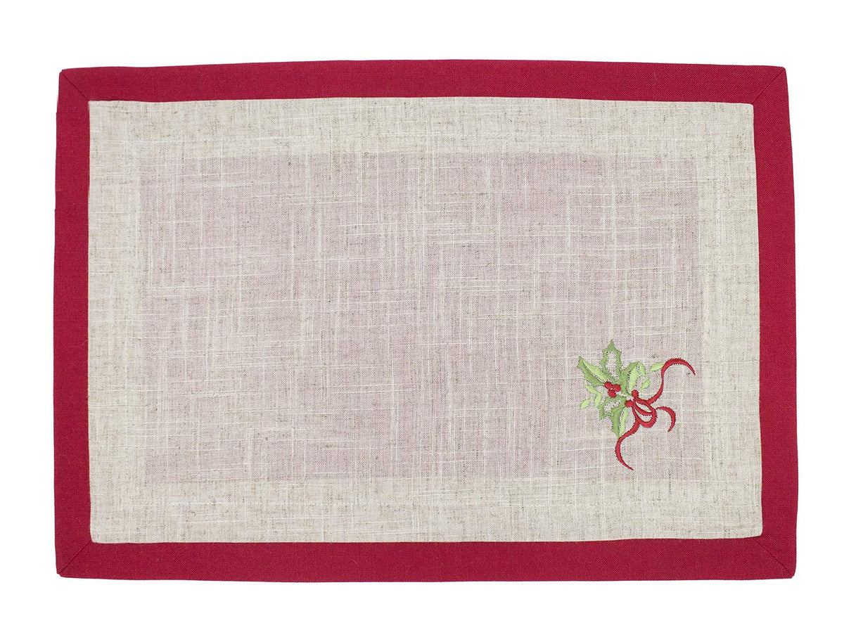 Fennco Styles Embroidered Holly Christmas Tree Double-Layer Holiday Tablecloth