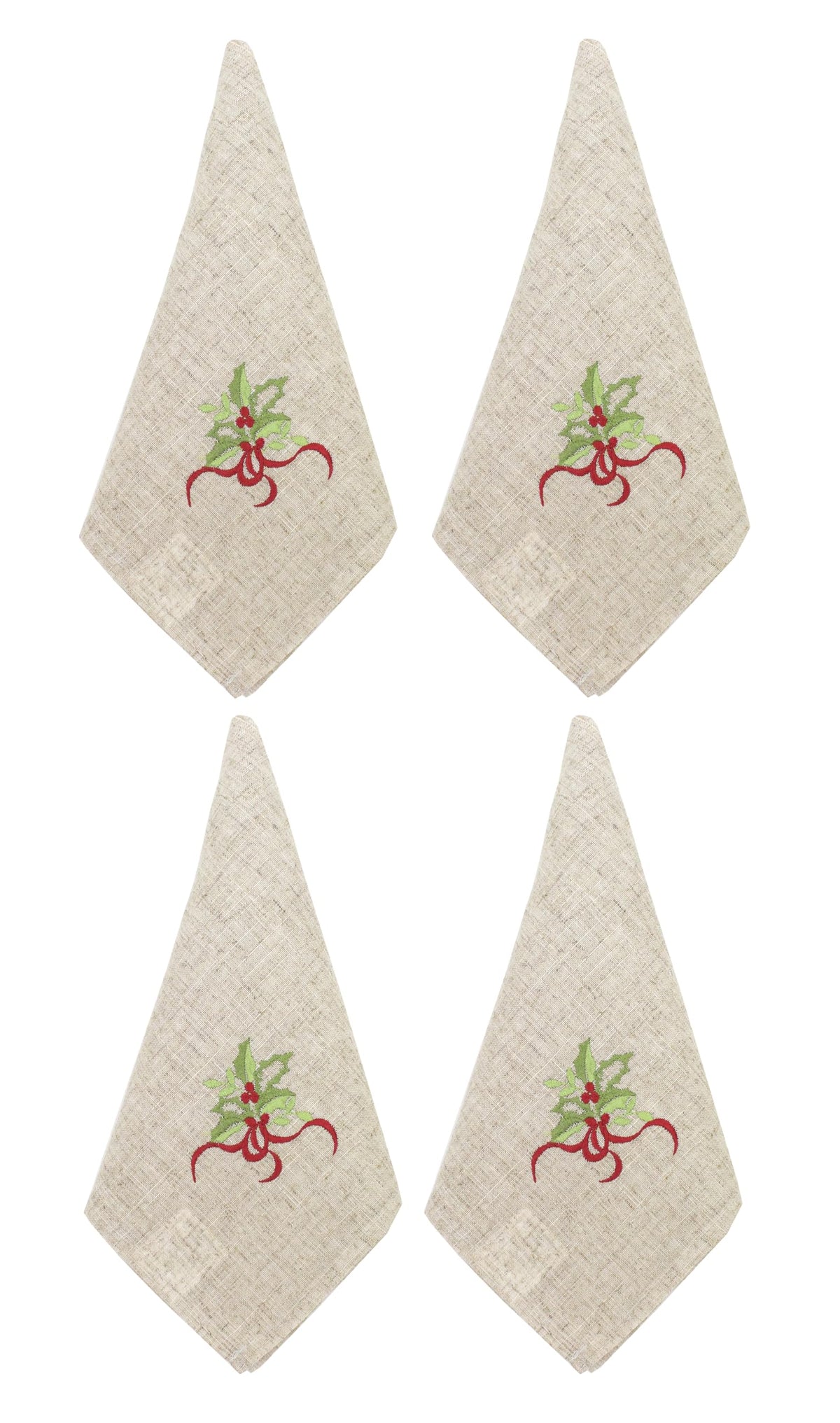 Fennco Styles Embroidered Holly Christmas Tree Double-Layer Holiday Tablecloth